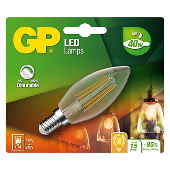 778166-LDCE1 GP Led Filament Candle Dim E14 5.0W-40W