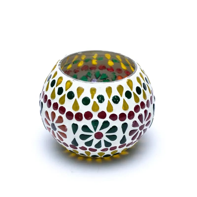 Mosaik  ljuslykta i Glas och Keramik - Blommor - 2
