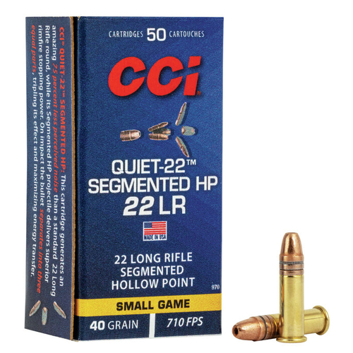 CCI RIMFIRE AMMUNITION 22 LR SEGMENTED HP QUIET-22 40GR