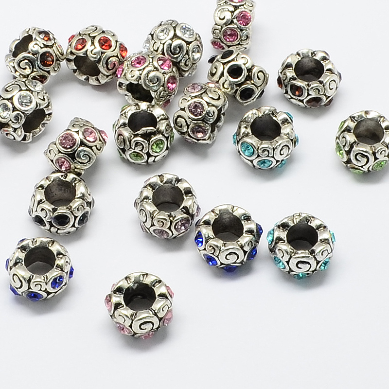 Bead / pendant- Platina w swirls & rhinestones