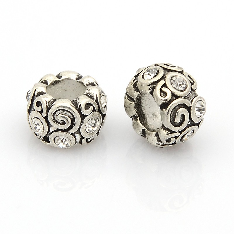 Bead / pendant-Platina m. rhinestones & swirls, clear