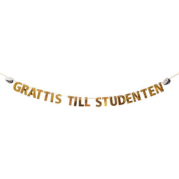 Girlang | "Grattis till studenten" | Guldtext och studentmössor