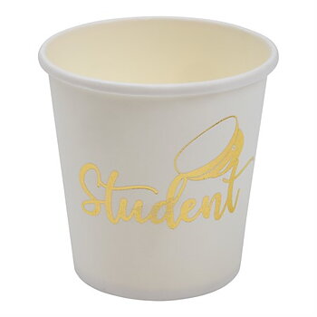 Pappersmuggar - Vita med guldtext "Student" (8-pack)