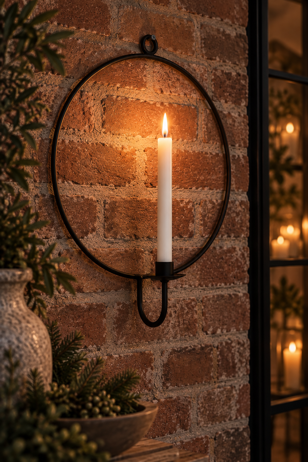 Iron wall candle ring - Wall candle holder Black Ø 36 cm