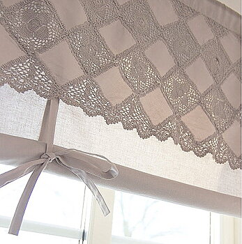 Hissgardin beige linnebeige spets och band att knyta 100cm