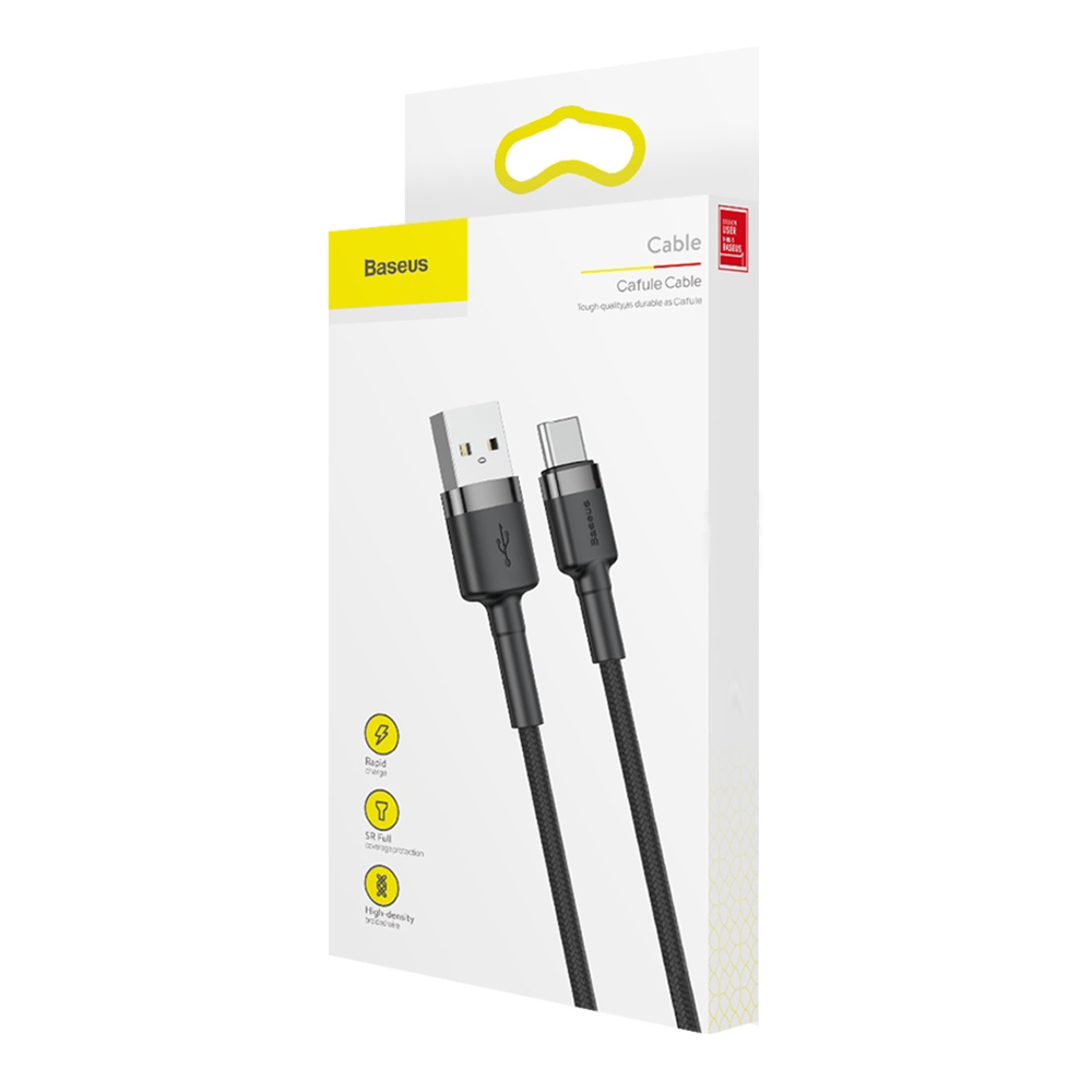 Baseus Cafule USB till USB-C Kabel, 3A, 1m - Grå/Svart - 3