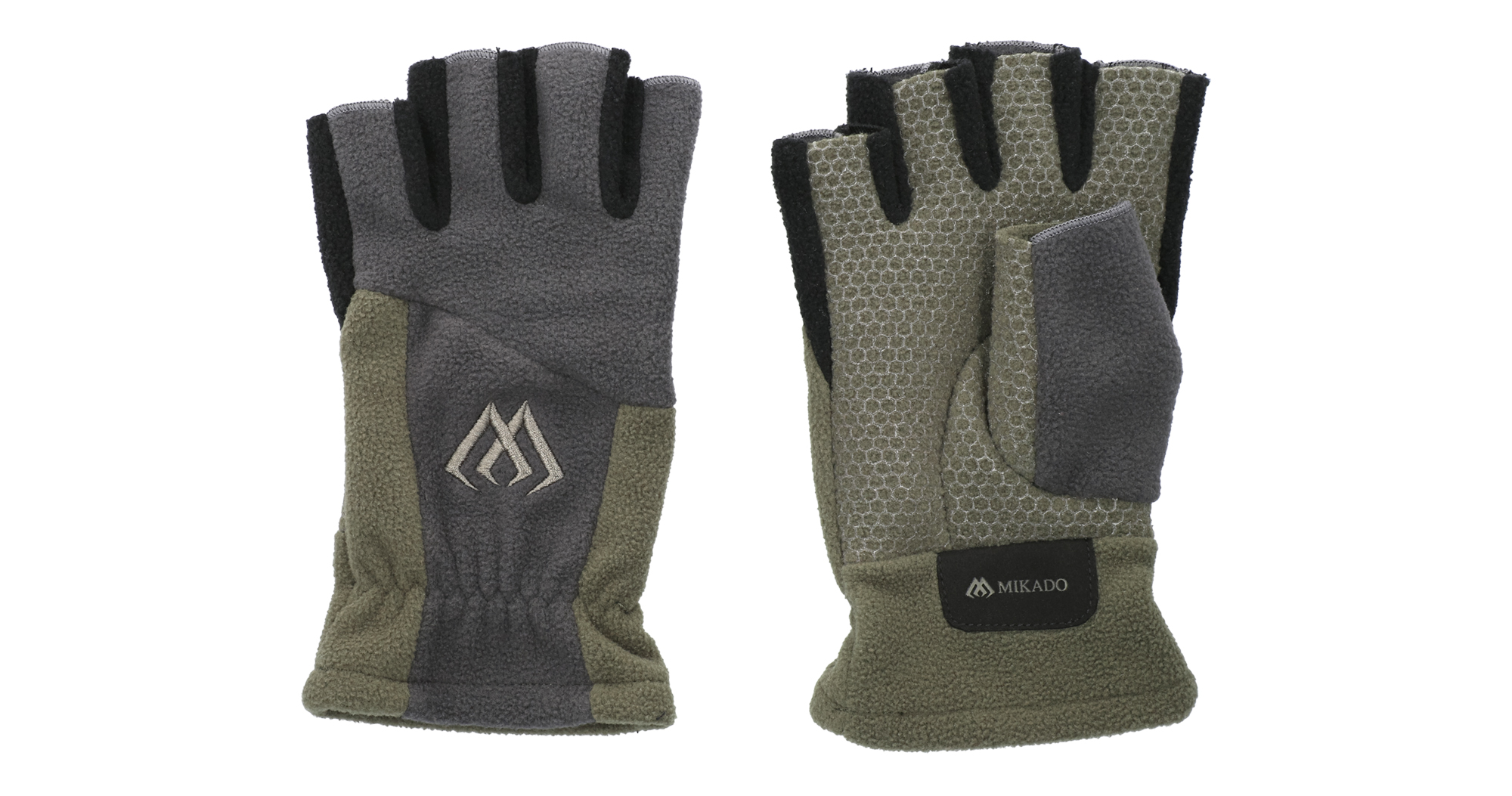 Mikado Fleece Gloves Half Finger - Grey & Green