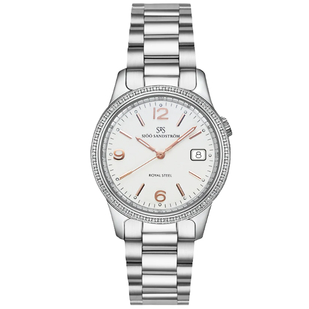 007754 Sjöö Sandström Royal Steel Classic 32 ivory rosé diamantkrans