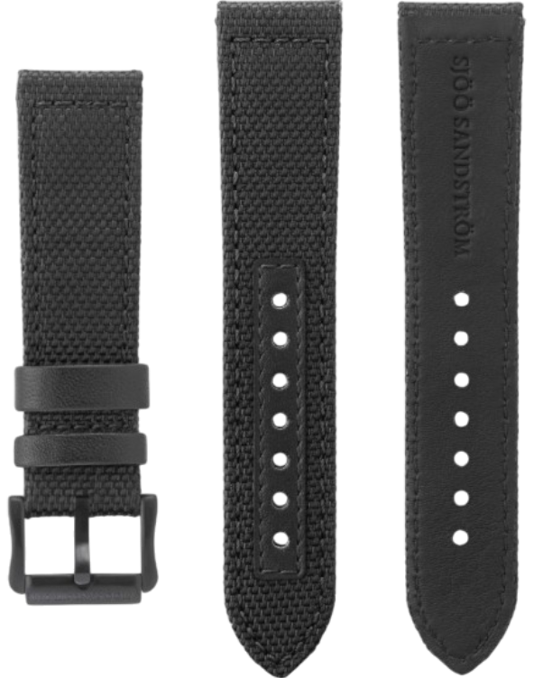 202449 Sjöö Sandström svart canvas band med svart C-spänne 22 mm
