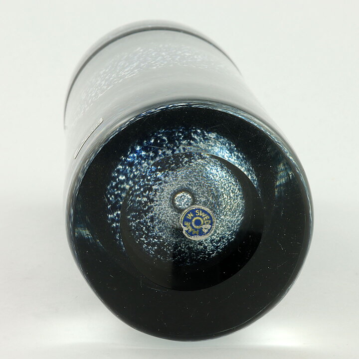 Bo Borgström (Oxid 1960s) Blue Cylinder Vase with Folded Top 25 cm