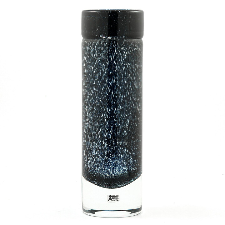 Bo Borgström (Oxid 1960s) Blue Cylinder Vase with Folded Top 25 cm