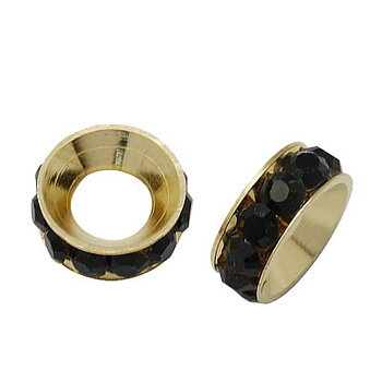 Bead / pendant- rondelle rhinestones Gold Jet