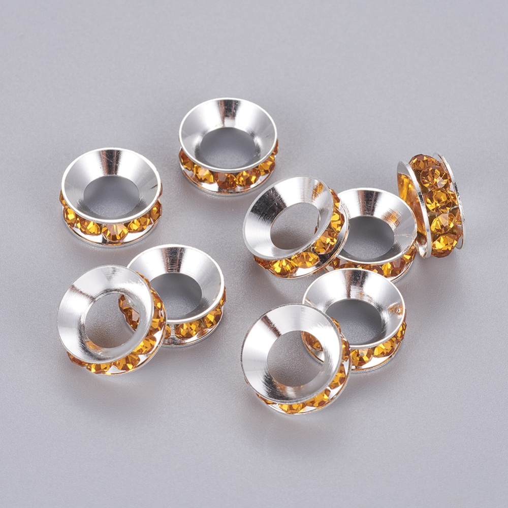 Bead / pendant- rondelle rhinestones  Silver TopAZ - 2