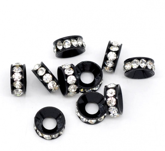 Bead / pendant- rondelle rhinestones  black - 2