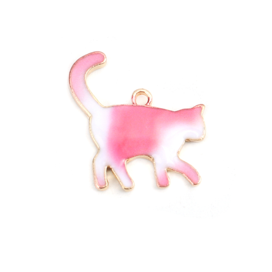 Berlock -   Emaljerad  katt - Rosa