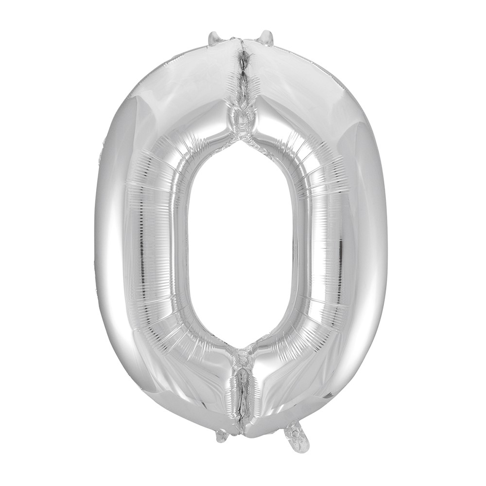 Folie ballong Nummer 0 Silver, 66 cm