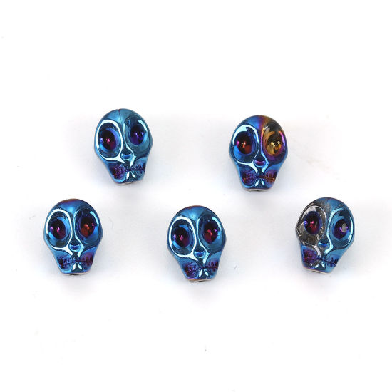 Glass bead Skull, blue 10mm