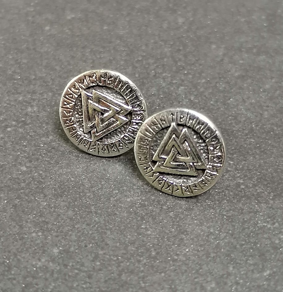 Silver Valknut stiftörhänge med Runor - 2