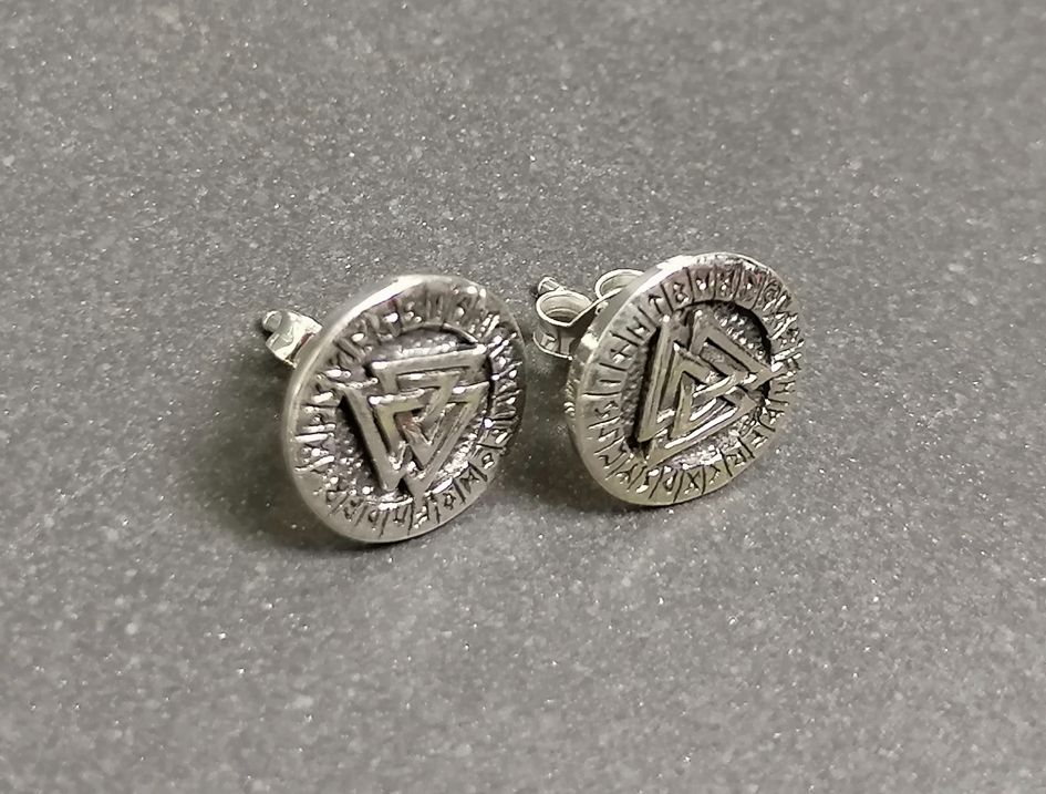 Silver Valknut stiftörhänge med Runor