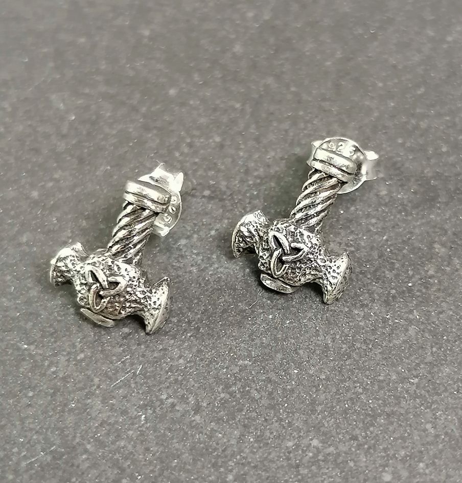 Silver Torshammare (Mjölnir)  stiftörhänge med Keltisk Triskel - 2