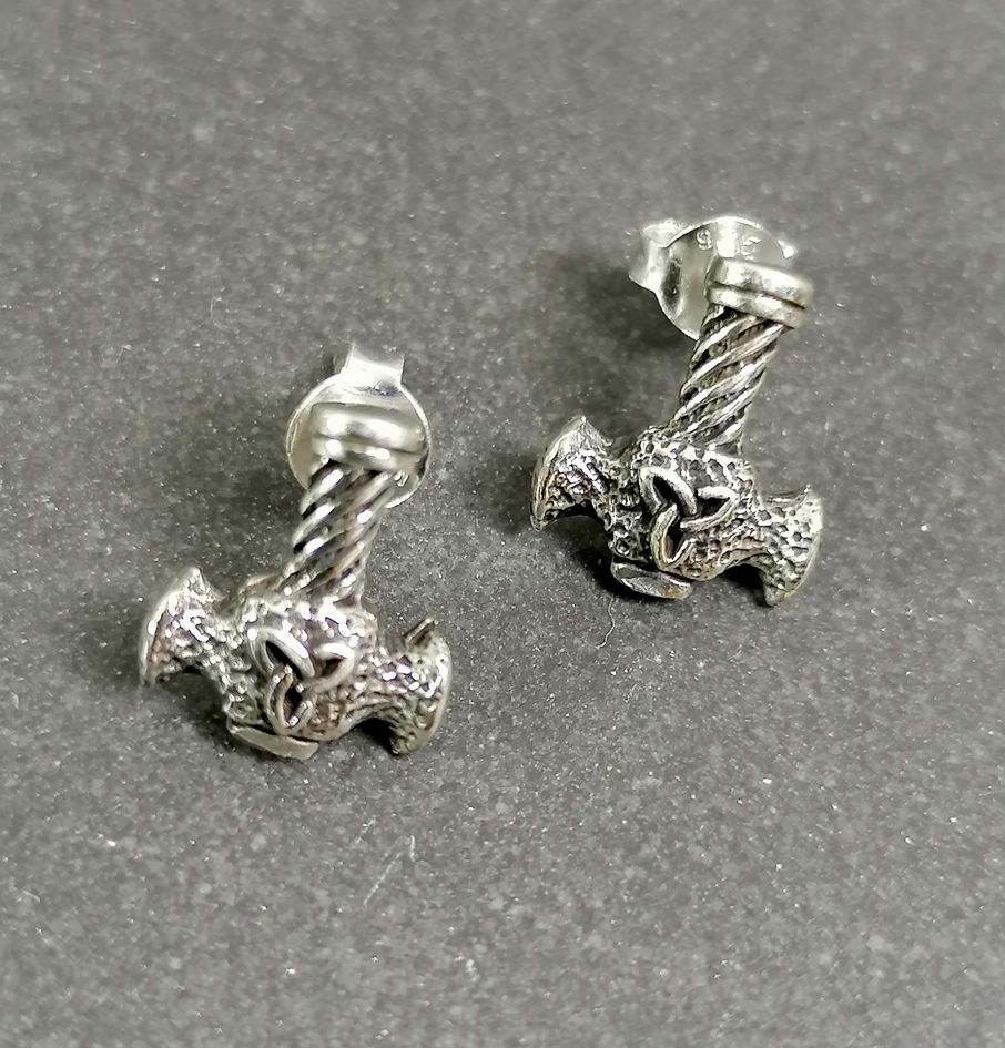 Silver Torshammare (Mjölnir)  stiftörhänge med Keltisk Triskel