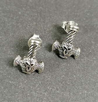 Silver Torshammare (Mjölnir)  stiftörhänge med Keltisk Triskel