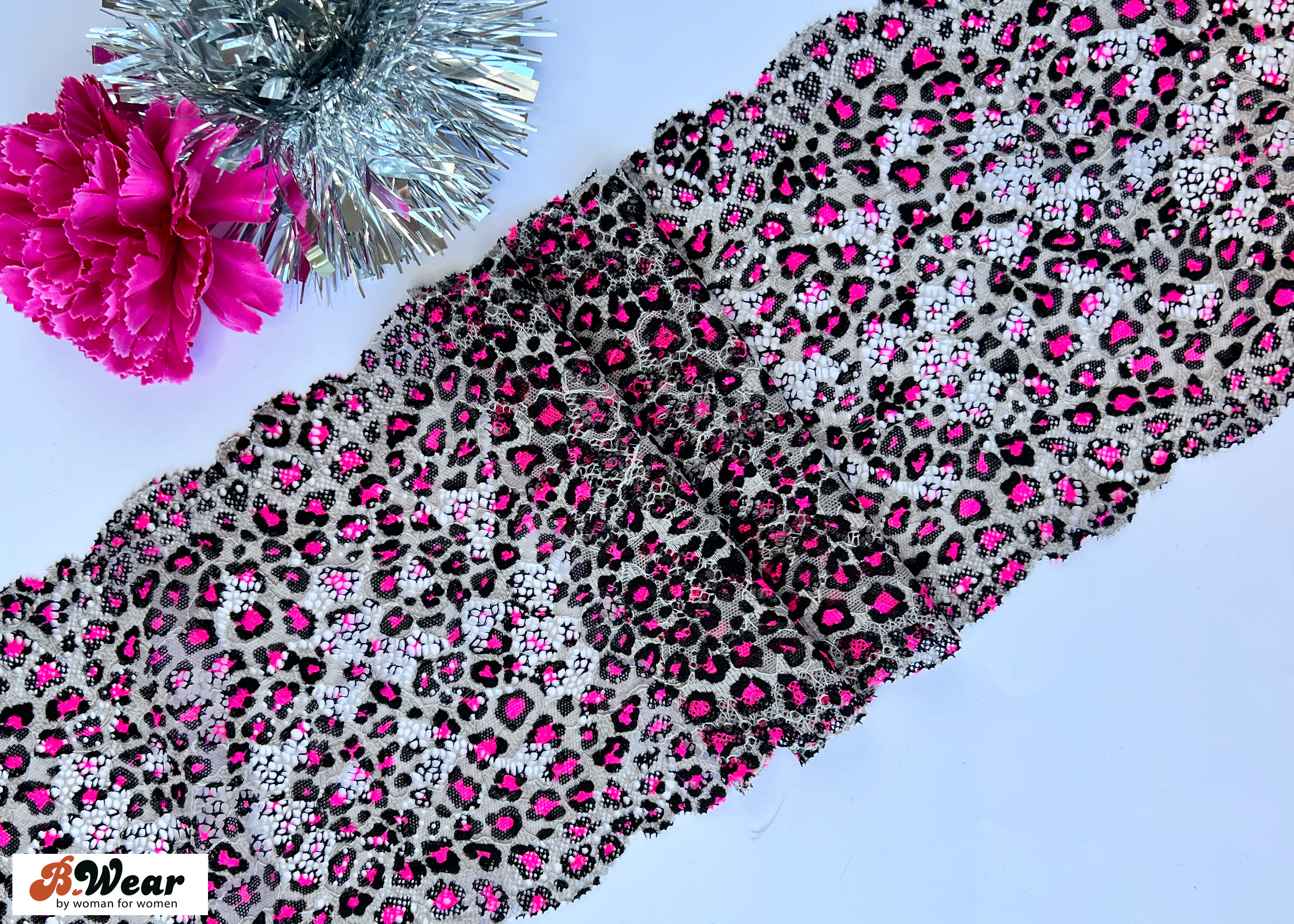 Svart vit fuchsia leopard spets i stretch