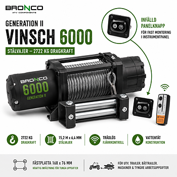 Bronco Generation II 6000 lbs UTV Vinsch med Stålvajer