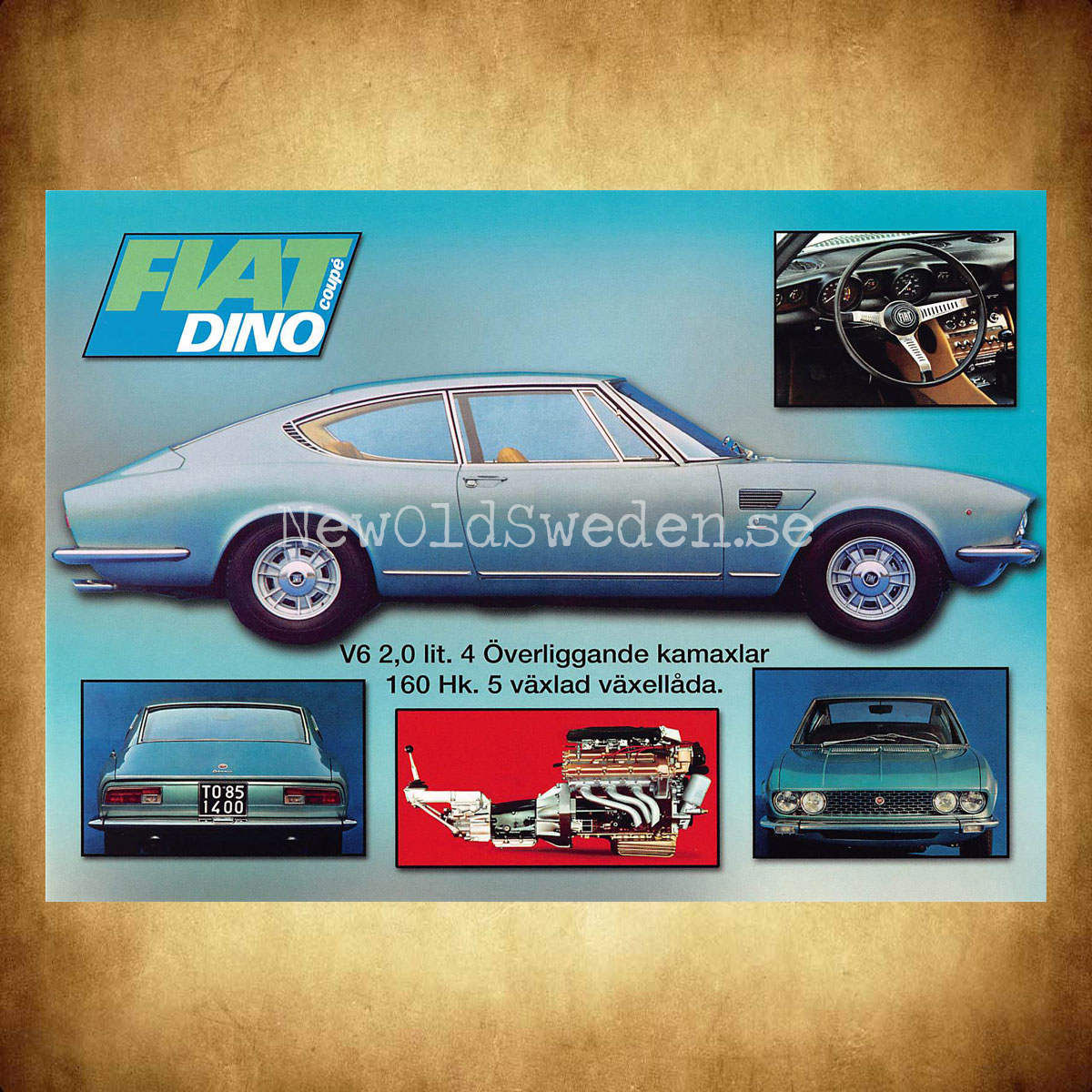 FIAT DINO coupé V6 - Vykort A5 - 2