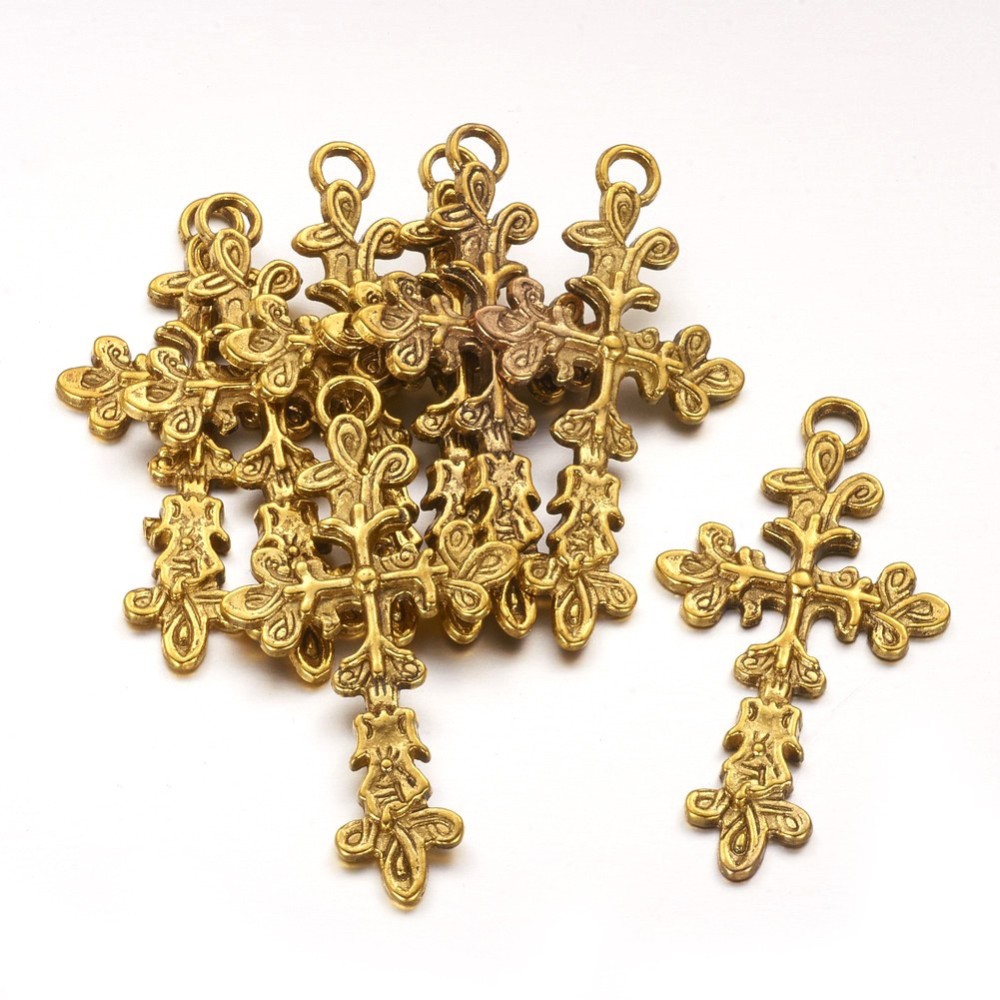 Berlock - Kors, guld swirl - 2