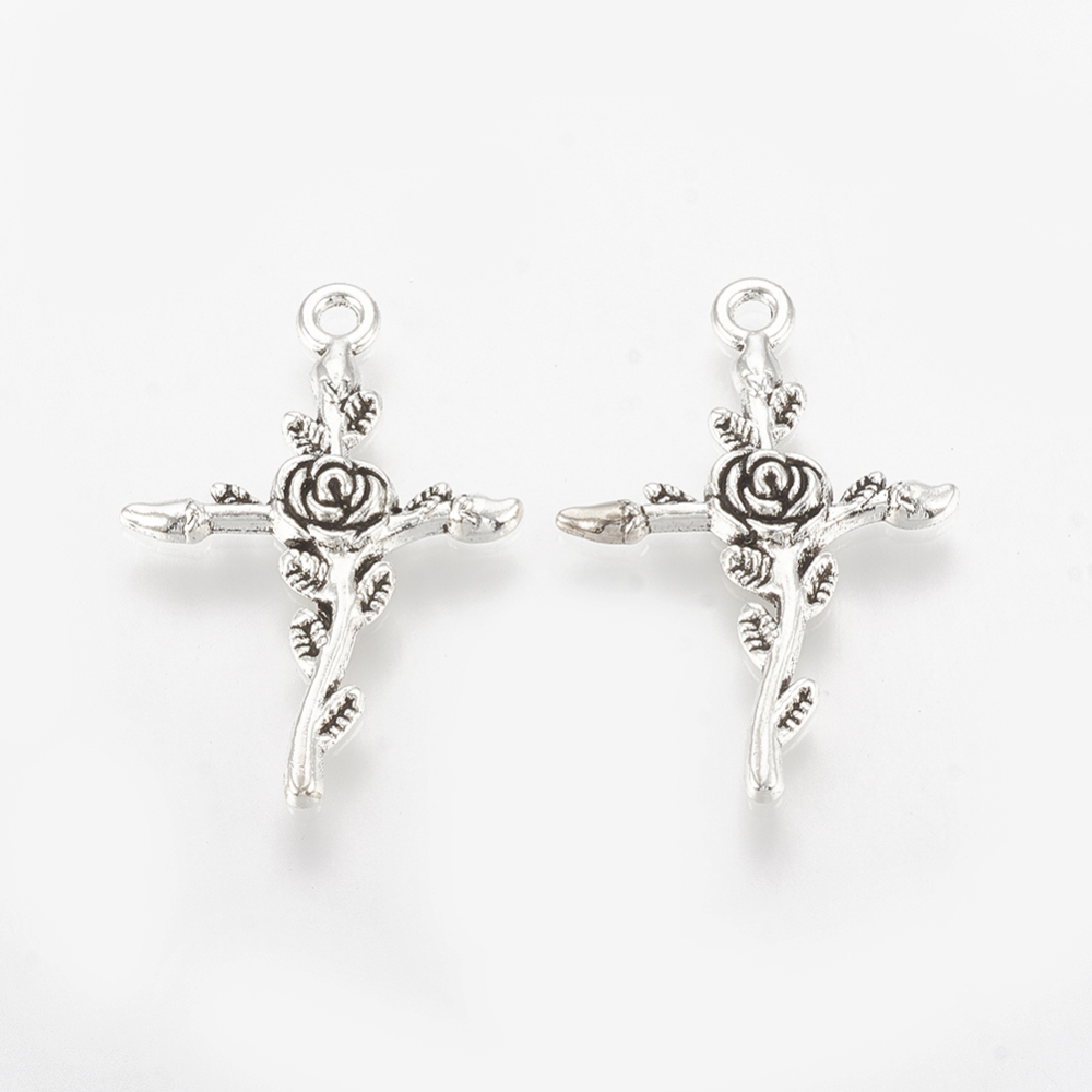 Berlock - Kors, Silver m Ros - 2