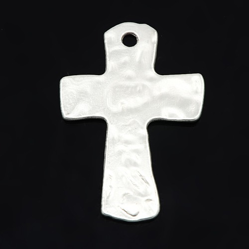Charm - Cross, Silver Hammered - 2