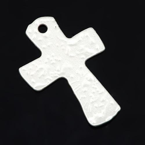 Charm - Cross, Silver Hammered