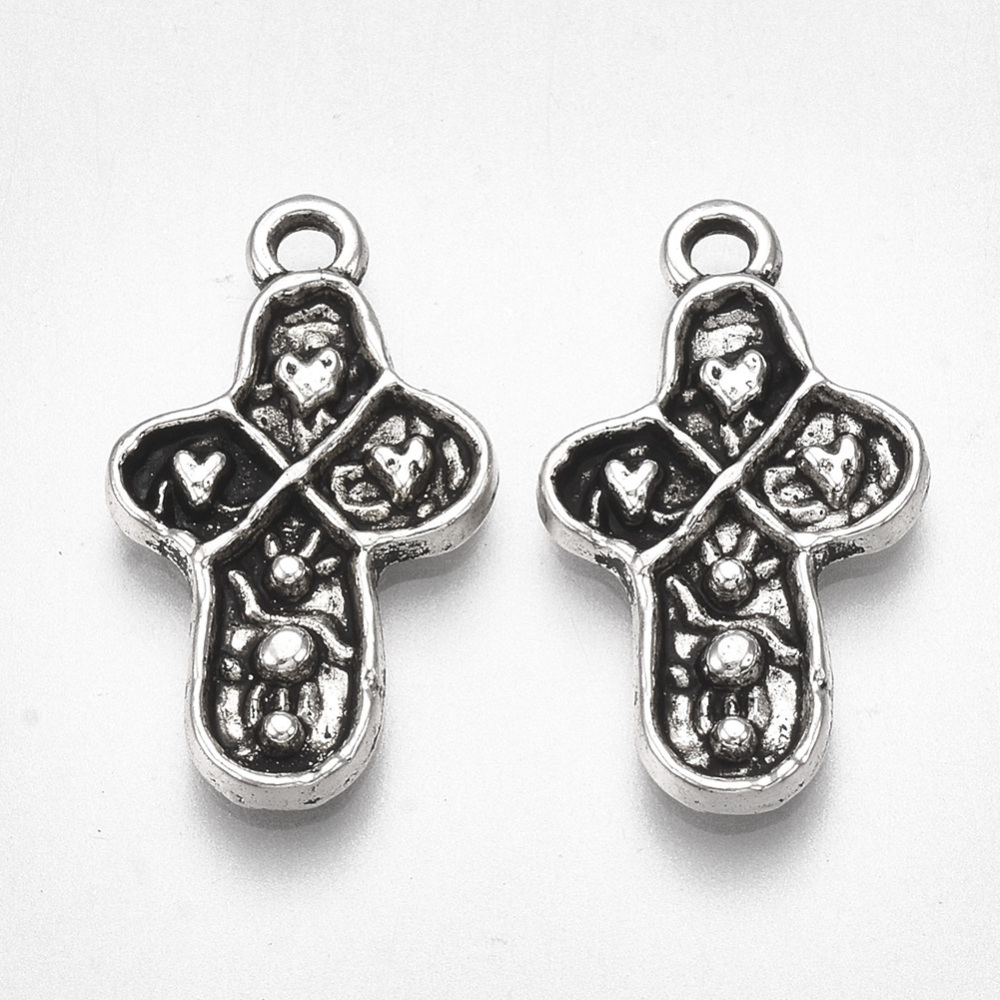 Berlock - Kors, antiksilver hjärtan