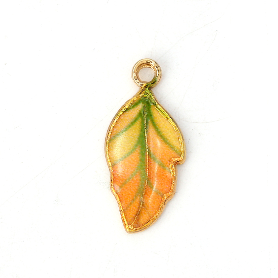 Charm  /Connector -  enameld   leaf, Yellow stripe
