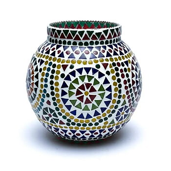 Stor Mosaik  ljuslykta  i Glas och Keramik - Multifärg  