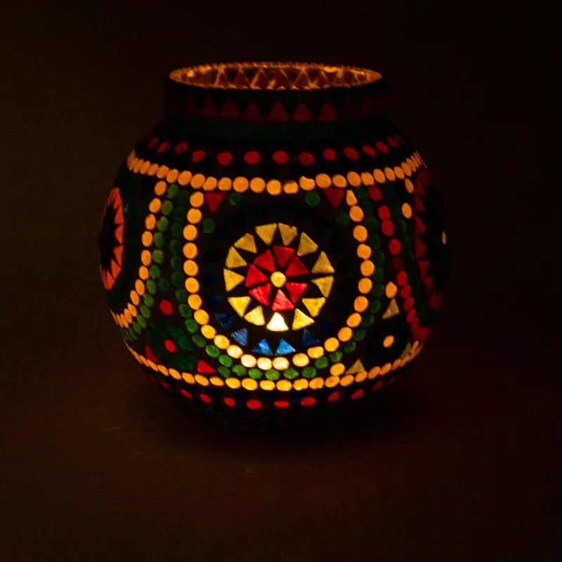 Stor Mosaik  ljuslykta  i Glas och Keramik - Multifärg   - 2
