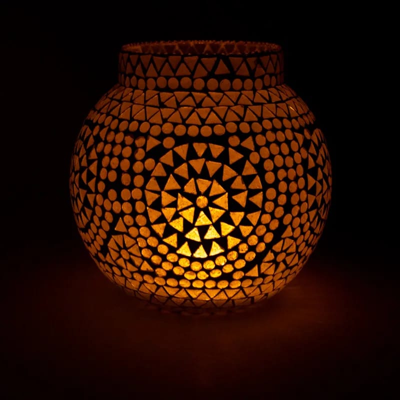 Stor Mosaik ljuslykta  i Glas och Keramik - Vit - 2