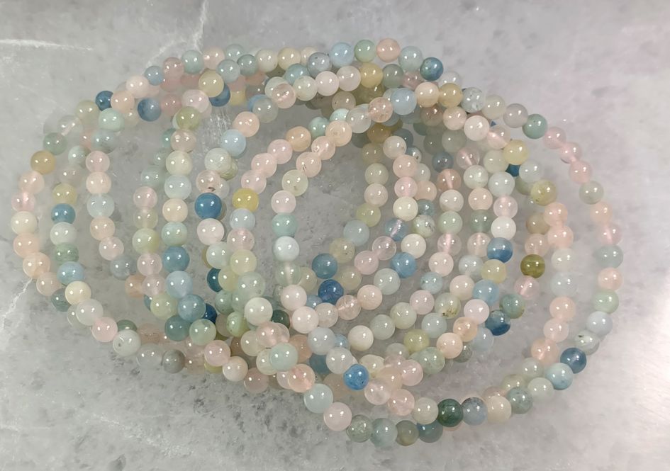 Morganit och Akvamarin  Armband  - 4mm Pärlor