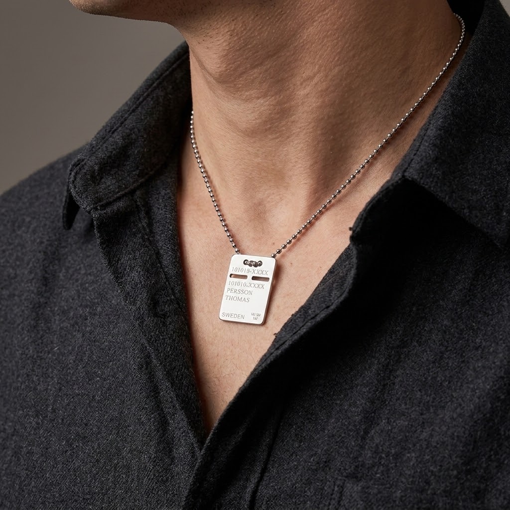  ID bricka, Halsband med gravyr - Rostfritt stål - 4
