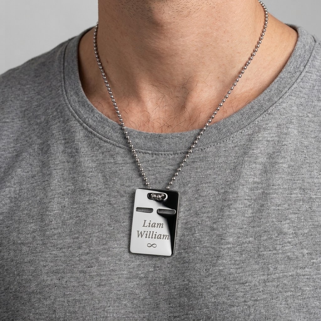  ID bricka, Halsband med gravyr - Rostfritt stål - 4