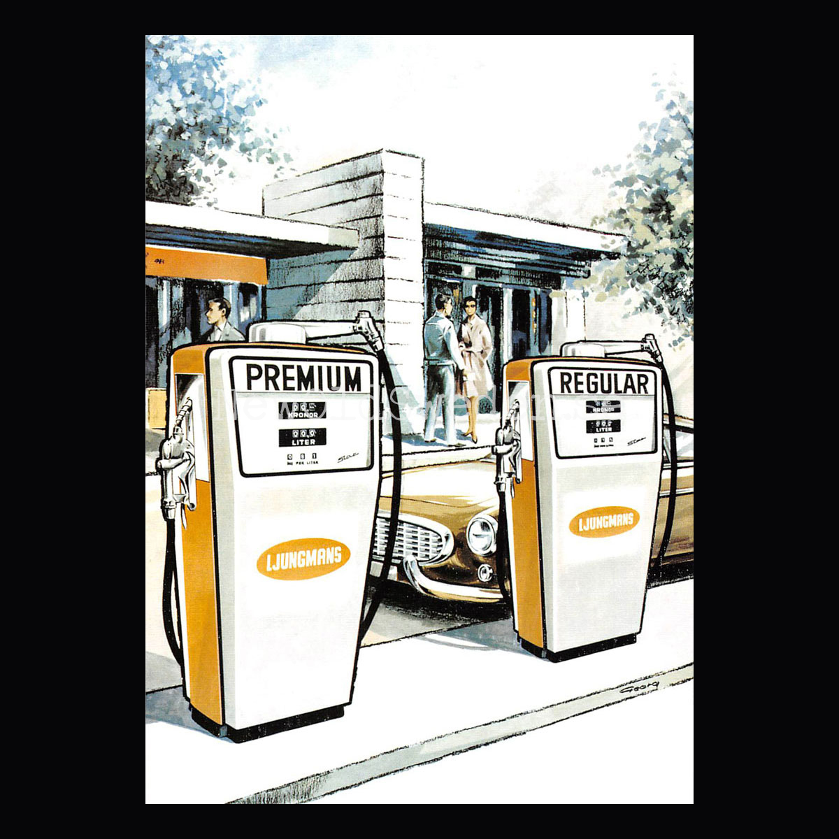 Bensinpump med P1800 Volvo - Vykort A5