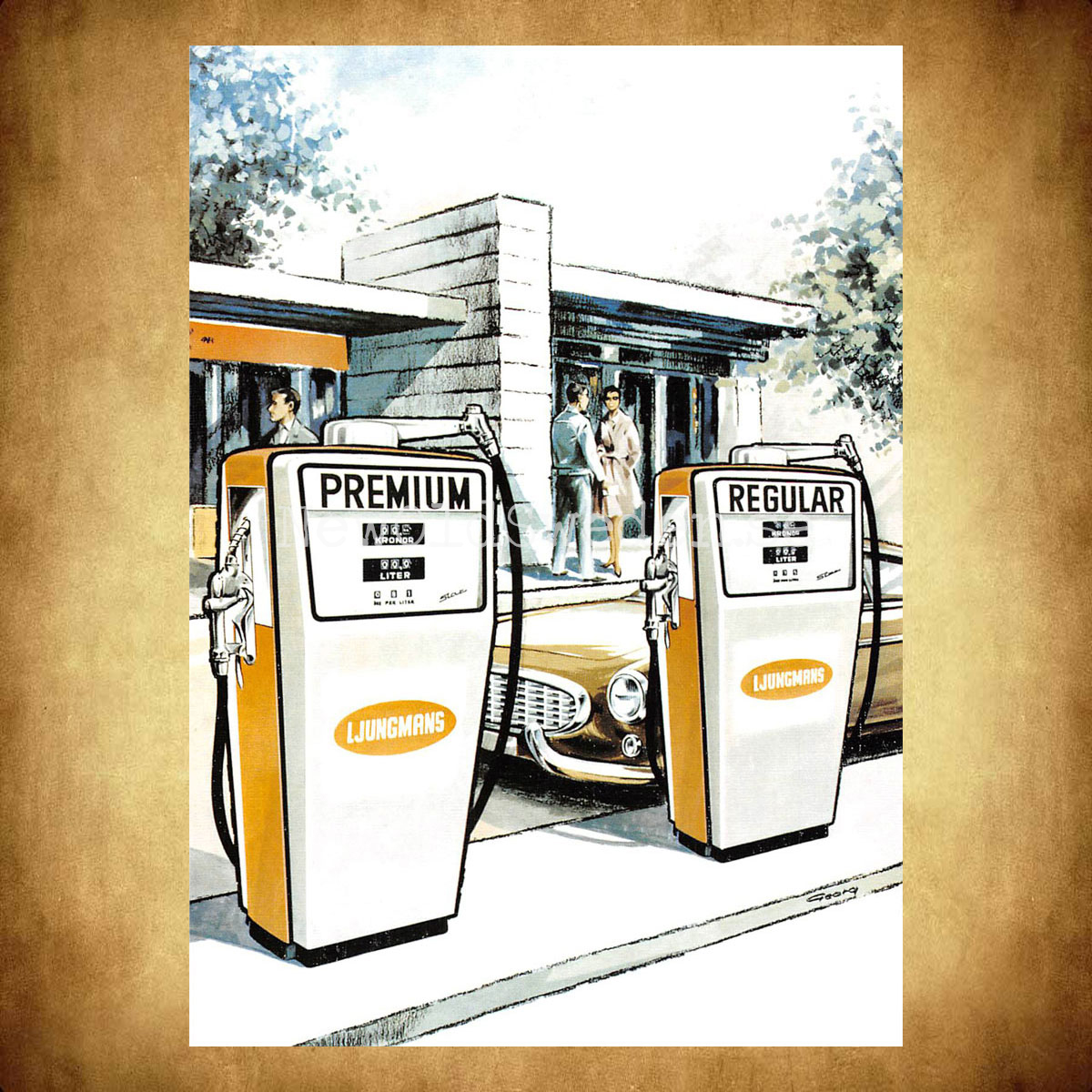 Bensinpump med P1800 Volvo - Vykort A5 - 2