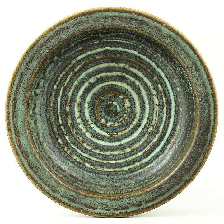 Gunnar Nylund (Igloo 1965) Green Bowl with Circular Relief 21 cm