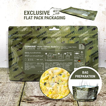 Convar Emergency Food | Cream noodles with chicken and spinach | Frysetørket mat | 150g