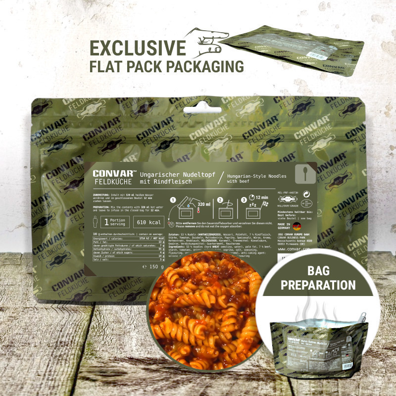 Convar Emergency Food | Hungarian pot with beef and noodles | Frystorkad mat | 150 g