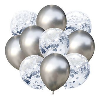 Ballongbukett Silver chrome & konfetti 