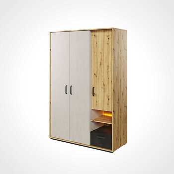 QUBIC 3-dörrars garderob med klädstång och låda