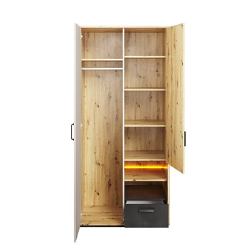 QUBIC 2-door wardrobe with a hanging rail and a drawer