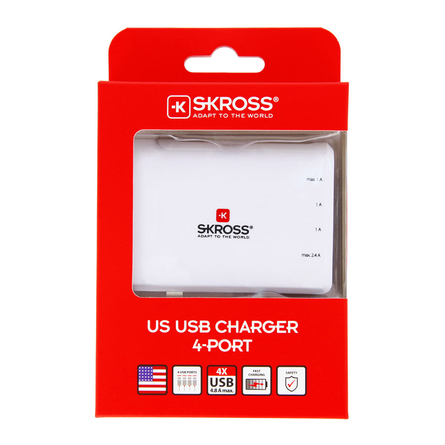 Reseadapter - SKROSS US USB Charger 4-port - 3